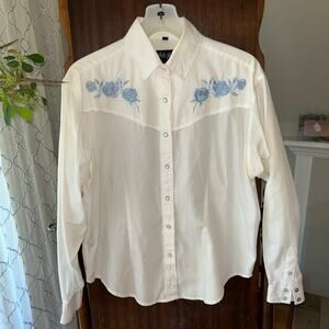 Vintage White House floral embroidered pearl snap western medium shirt top